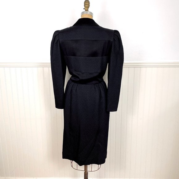 40s-50s style vintage quilted black button front dress - size M - Picture 4 of 10